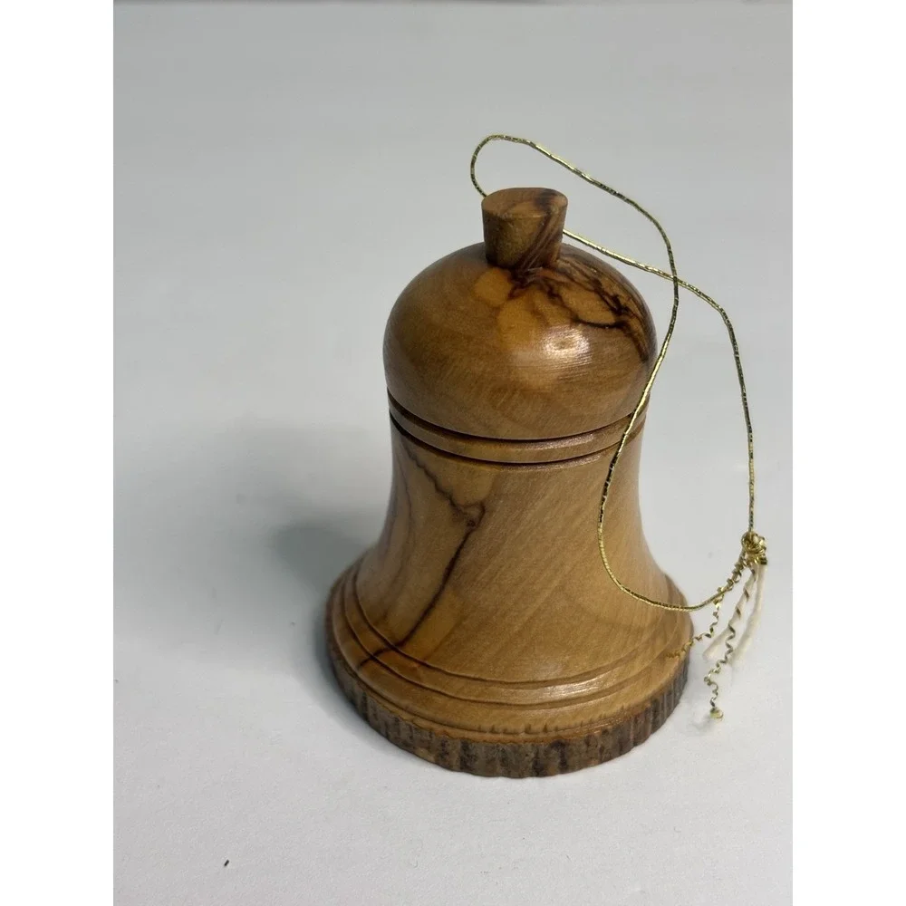Handcrafted Wooden Christmas Ornament Bell W/ nativity scene 3.5
